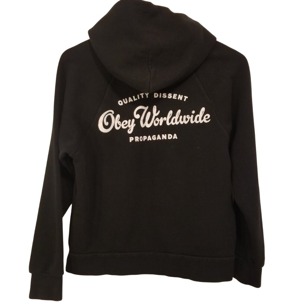 Women Obey Propaganda Hoodie Small Black Warm Simple Basic Logo Design